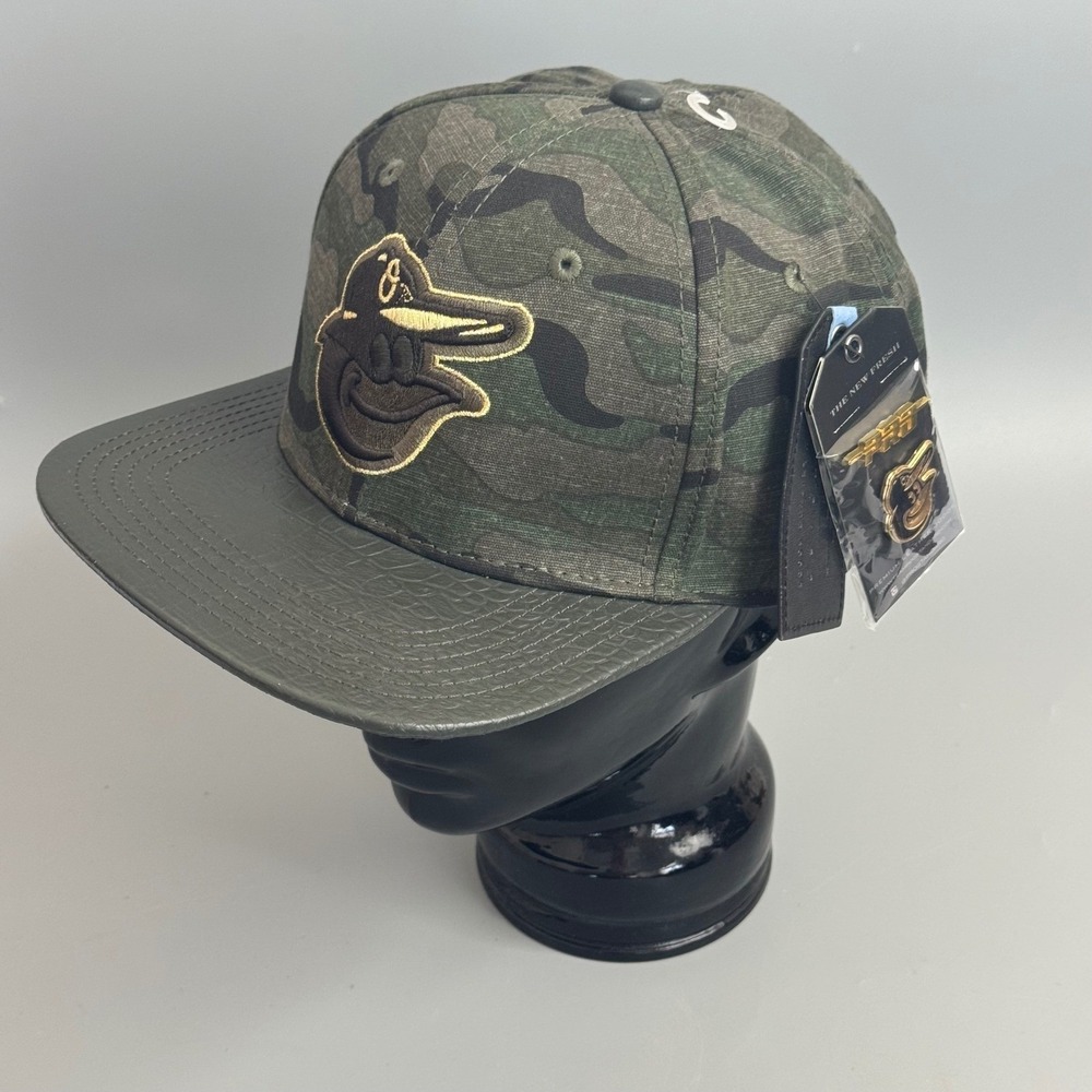 Pro Standard Baltimore Orioles Camo Leather‎ Visor Strapback Hat MLB NEW